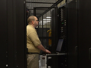 man working in hosted datacenter