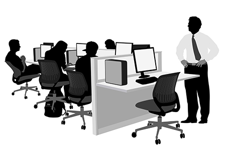 business computer network with people working graphic